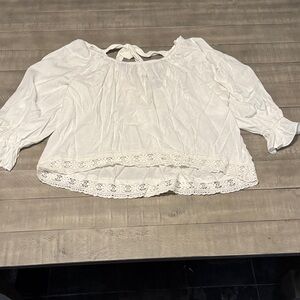 Mustard Seed White Off the Shoulder Lace Hem Blouse